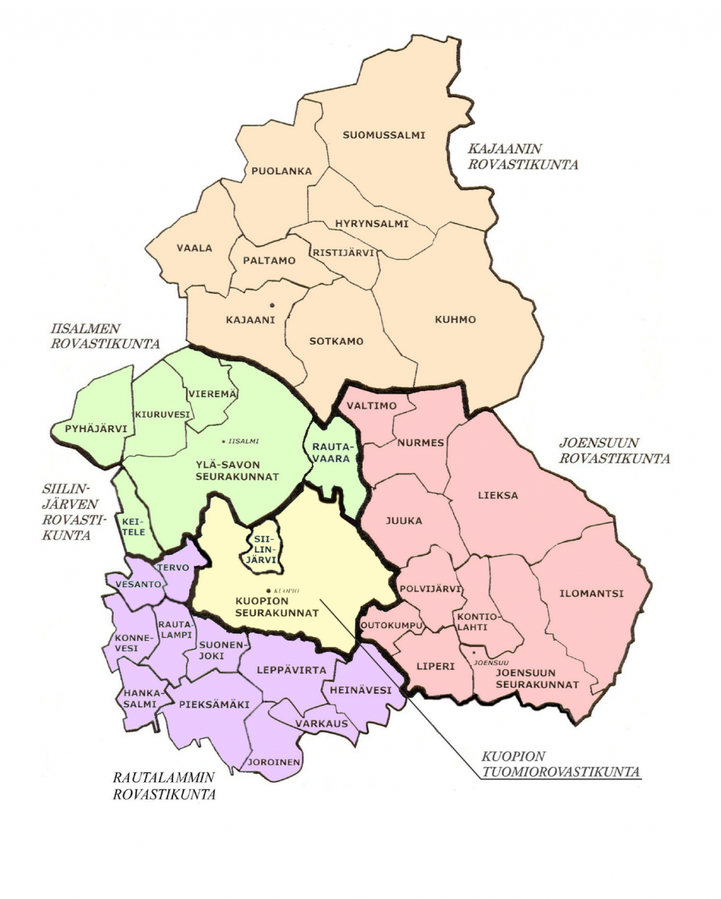 Kuopion hiippakunnan kartta
